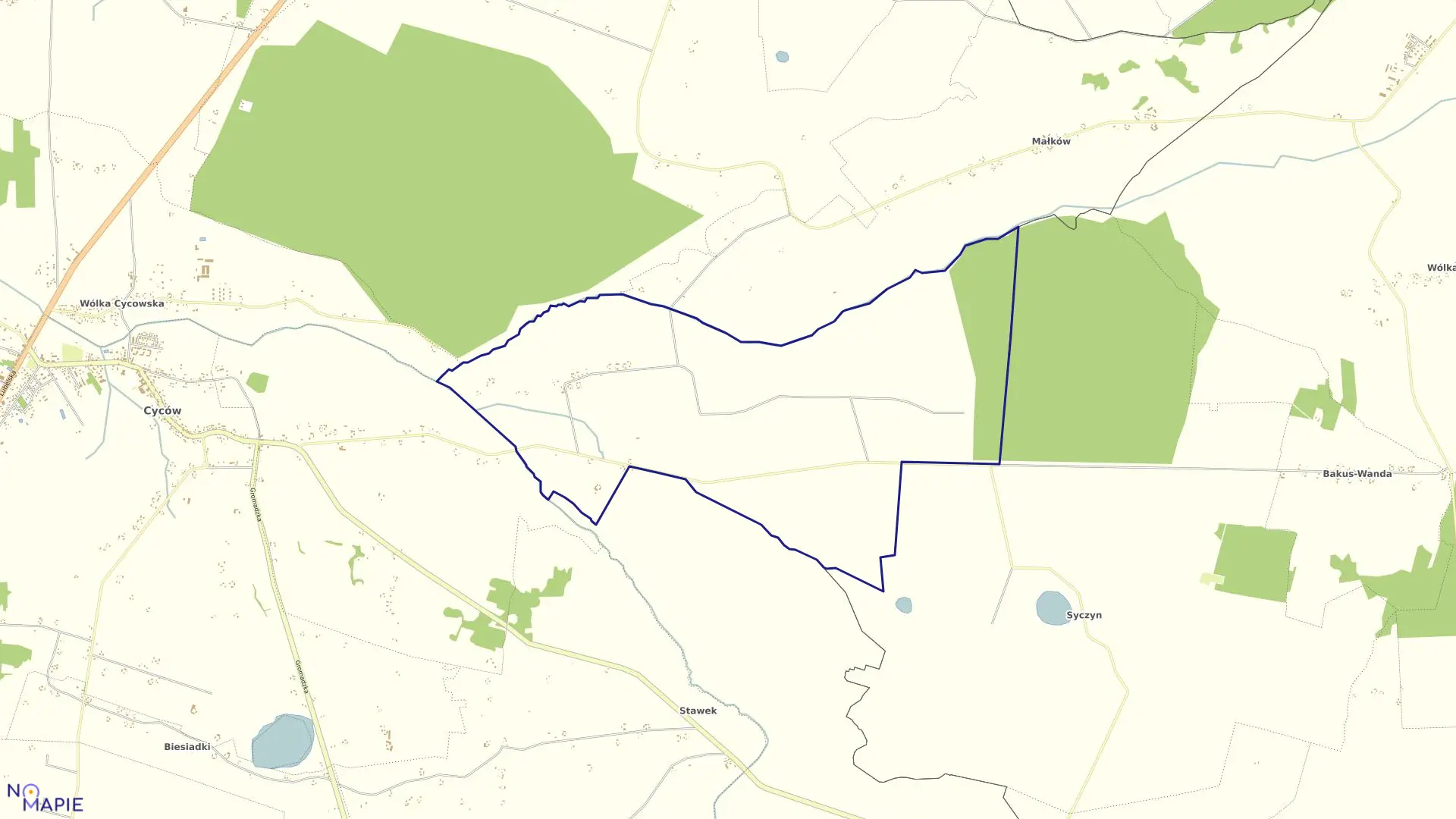 Mapa obrębu Bekiesza w gminie Cyców