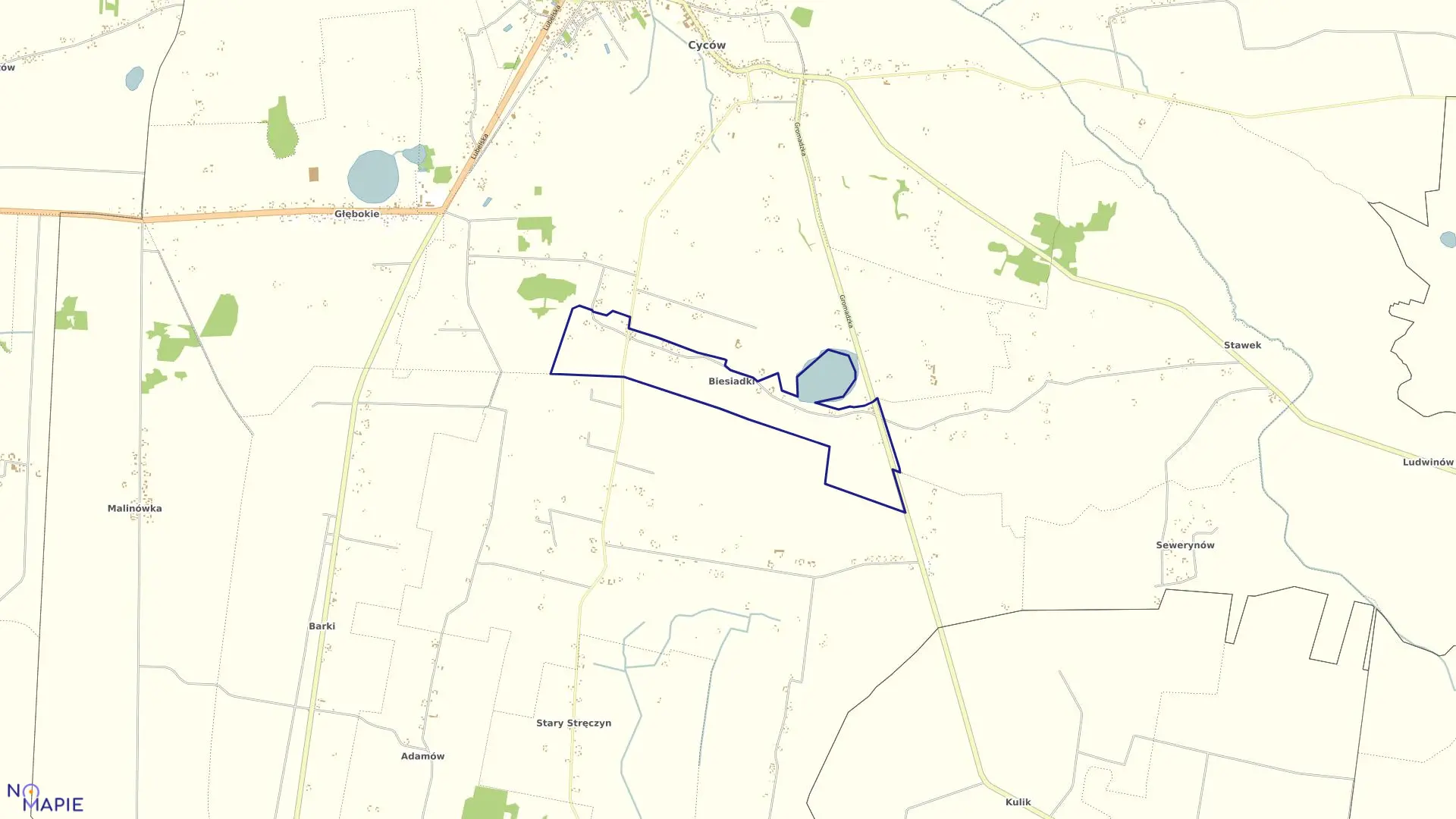 Mapa obrębu Biesiadki w gminie Cyców