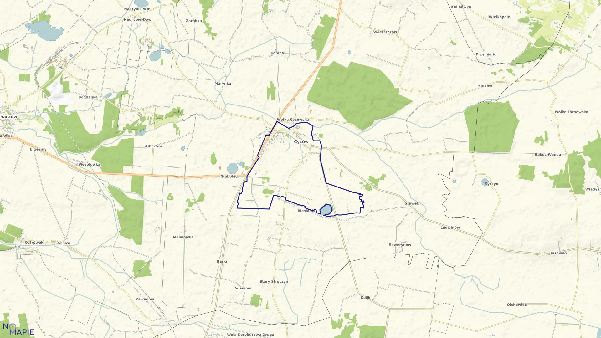 Mapa obrębu Cyców w gminie Cyców