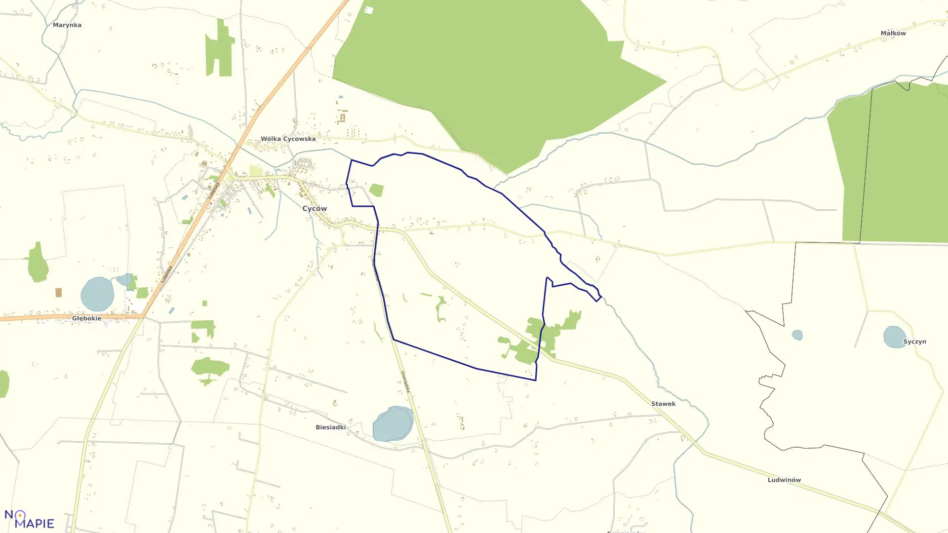 Mapa obrębu Cyców Kolonia Druga w gminie Cyców