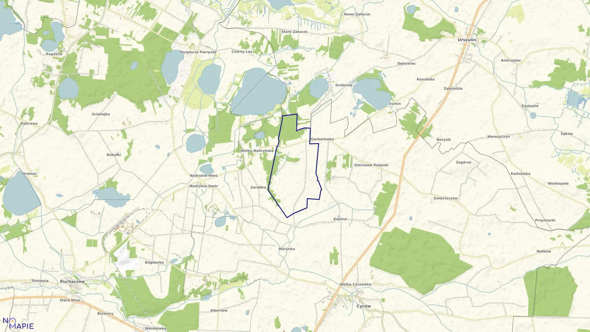 Mapa obrębu Garbatówka Kolonia w gminie Cyców