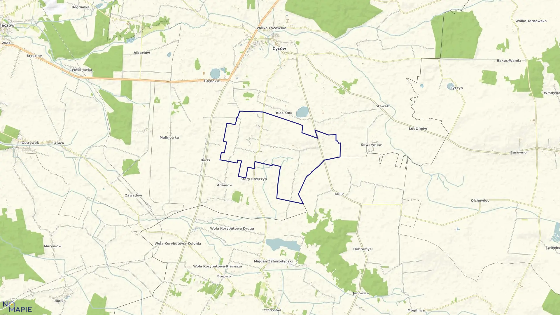 Mapa obrębu Nowy Stręczyn w gminie Cyców