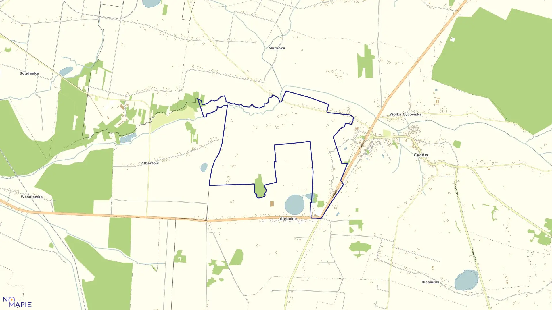 Mapa obrębu Podgłębokie w gminie Cyców