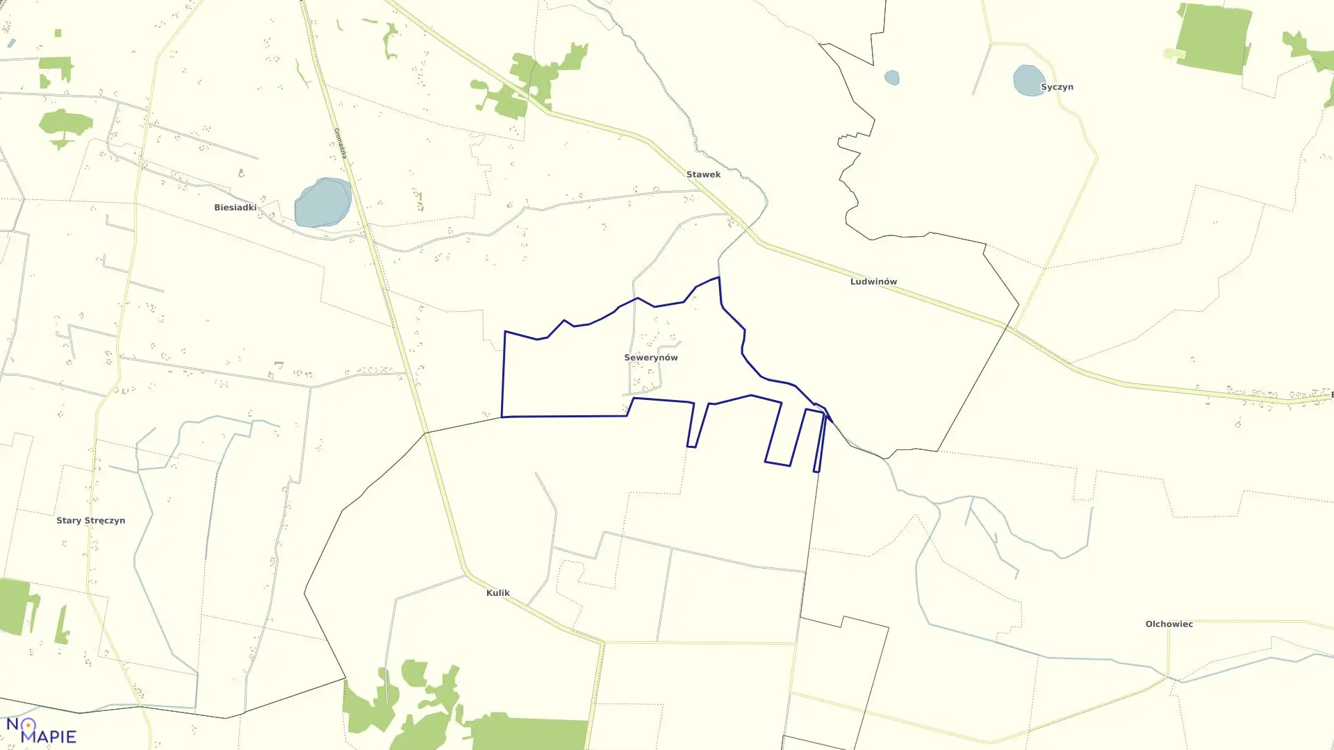 Mapa obrębu Sewerynów w gminie Cyców