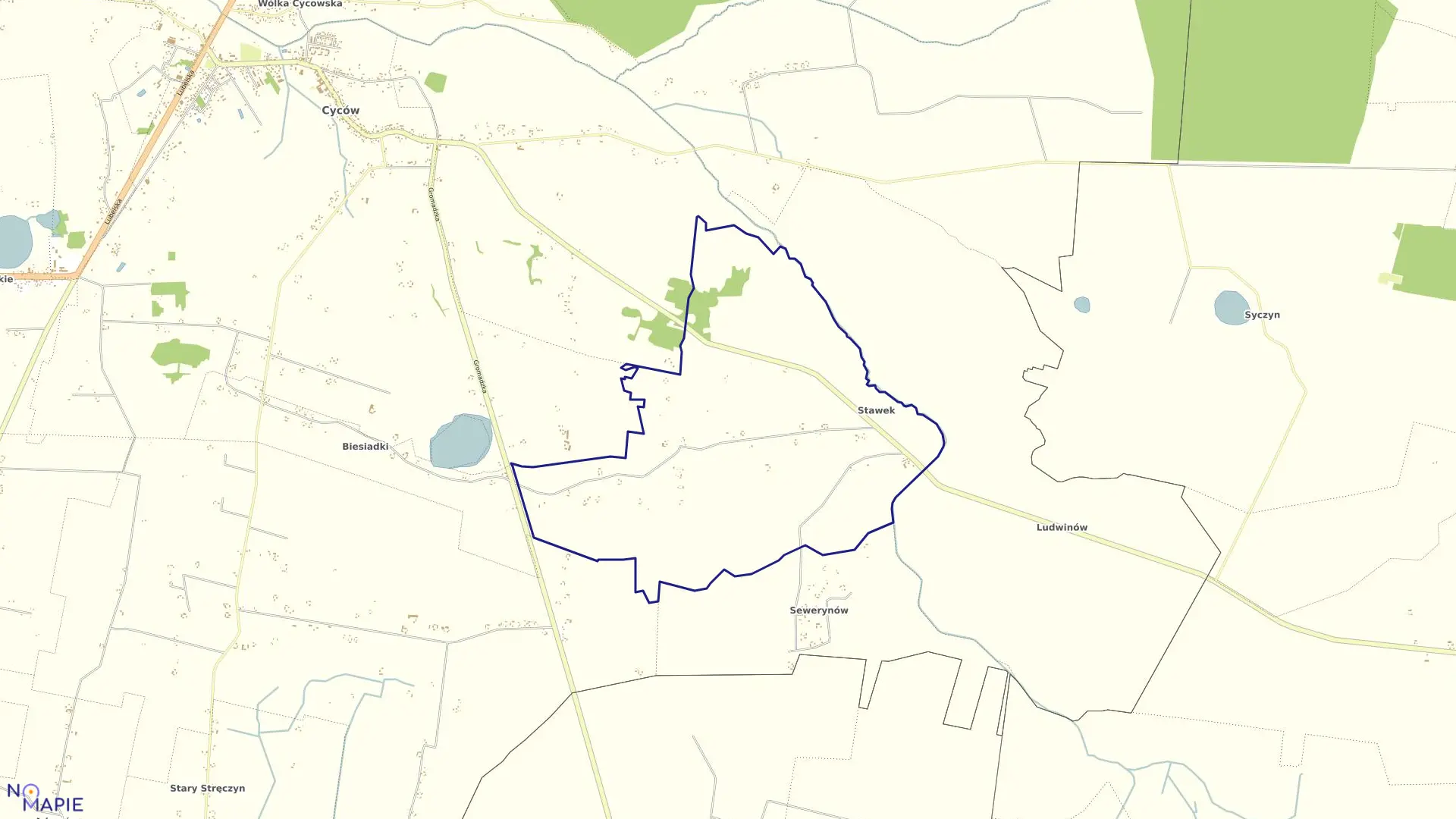 Mapa obrębu Stawek w gminie Cyców