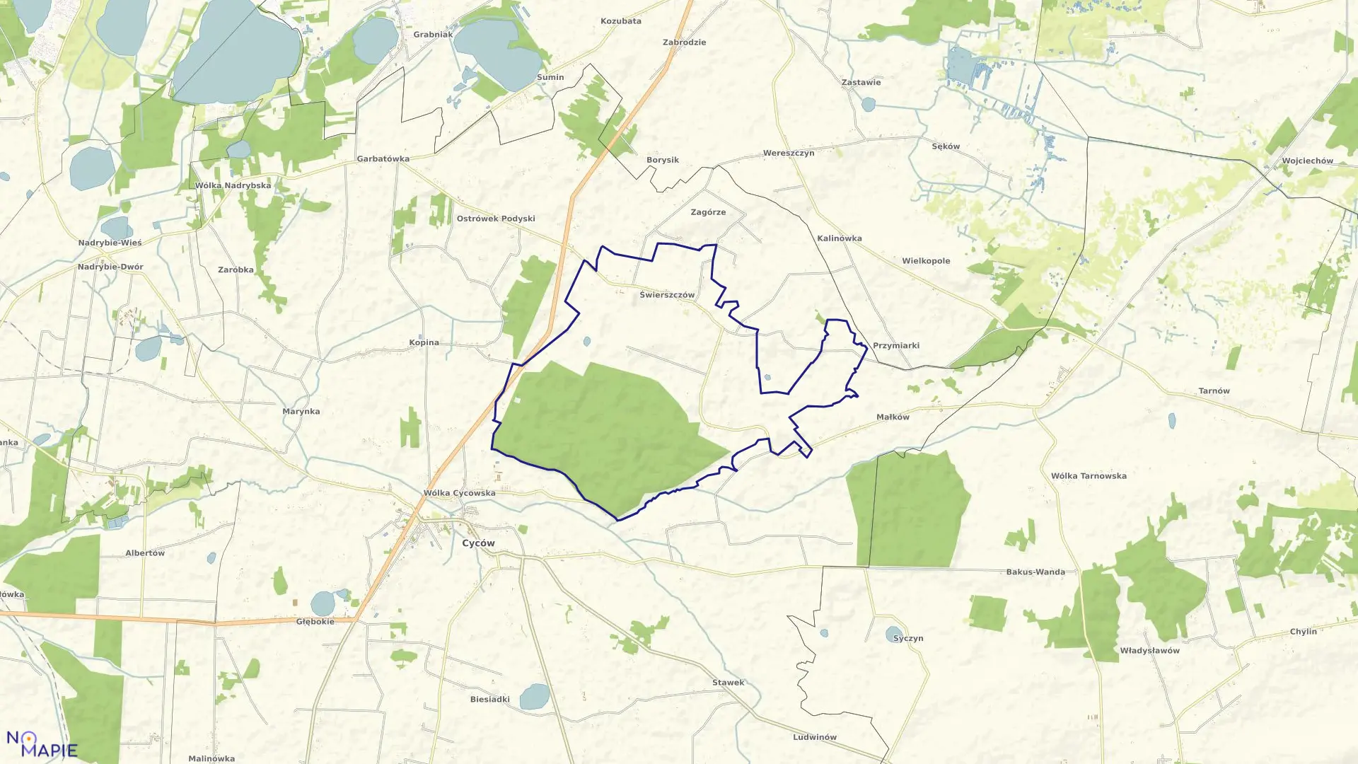 Mapa obrębu Świerszczów w gminie Cyców