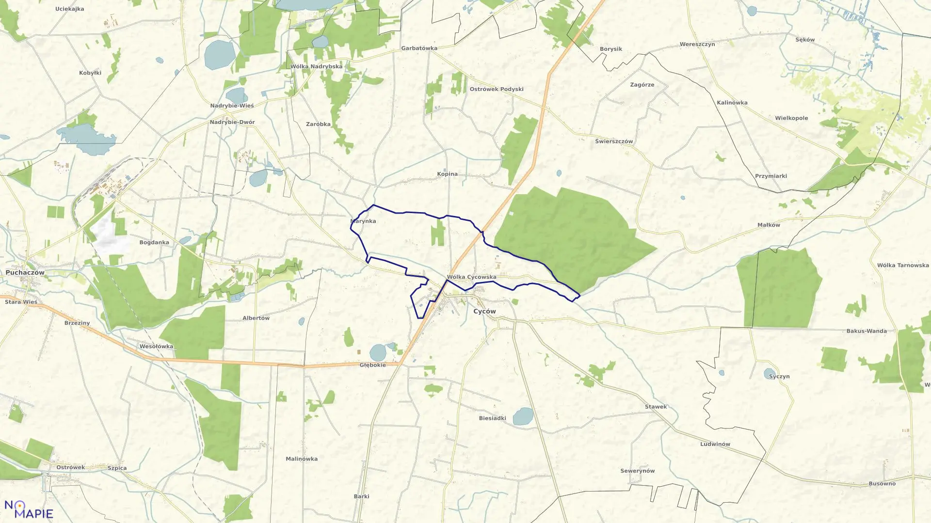 Mapa obrębu Wólka Cycowska w gminie Cyców